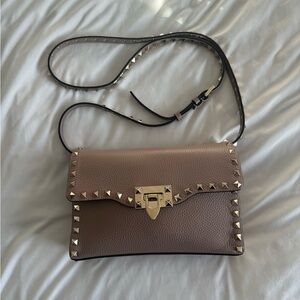 Studded Brown Leather Crossbody Bag